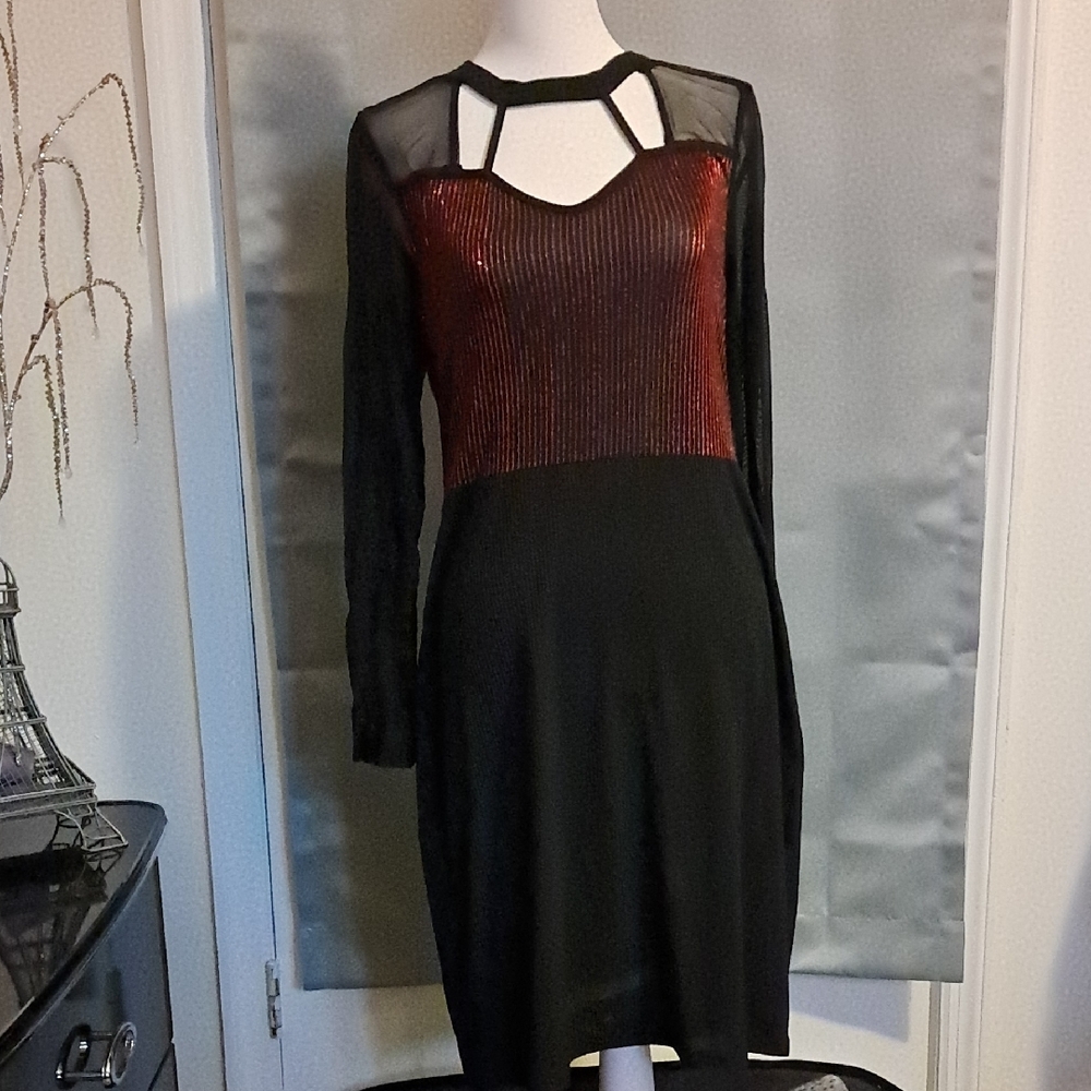 SHEIN Red and Black Cut Out Backless Mini Dress